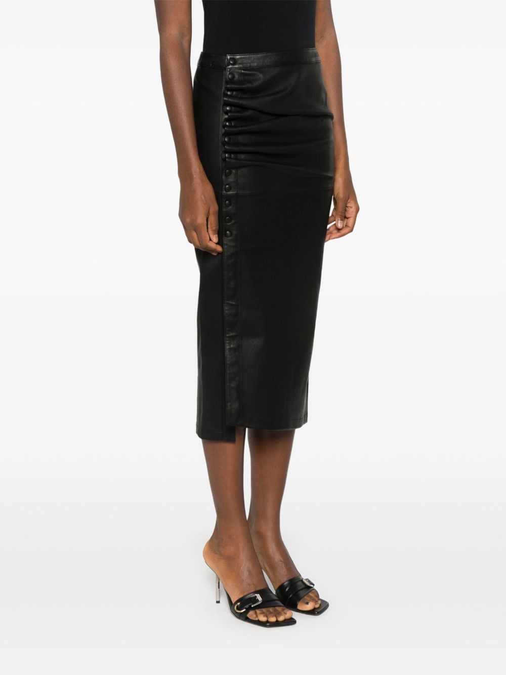 gathered-detail leather skirt - 3