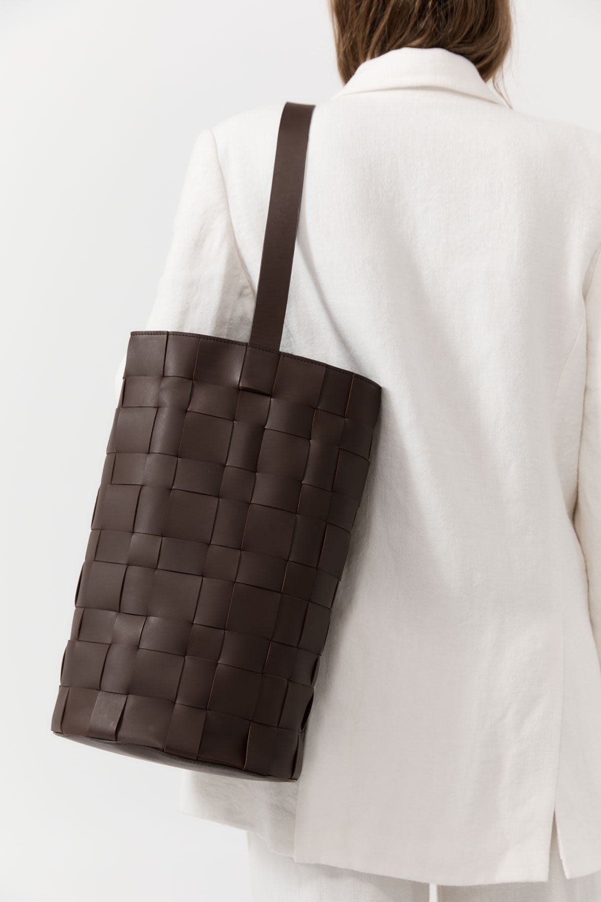 Woven Bucket Bag - Chocolate - 3