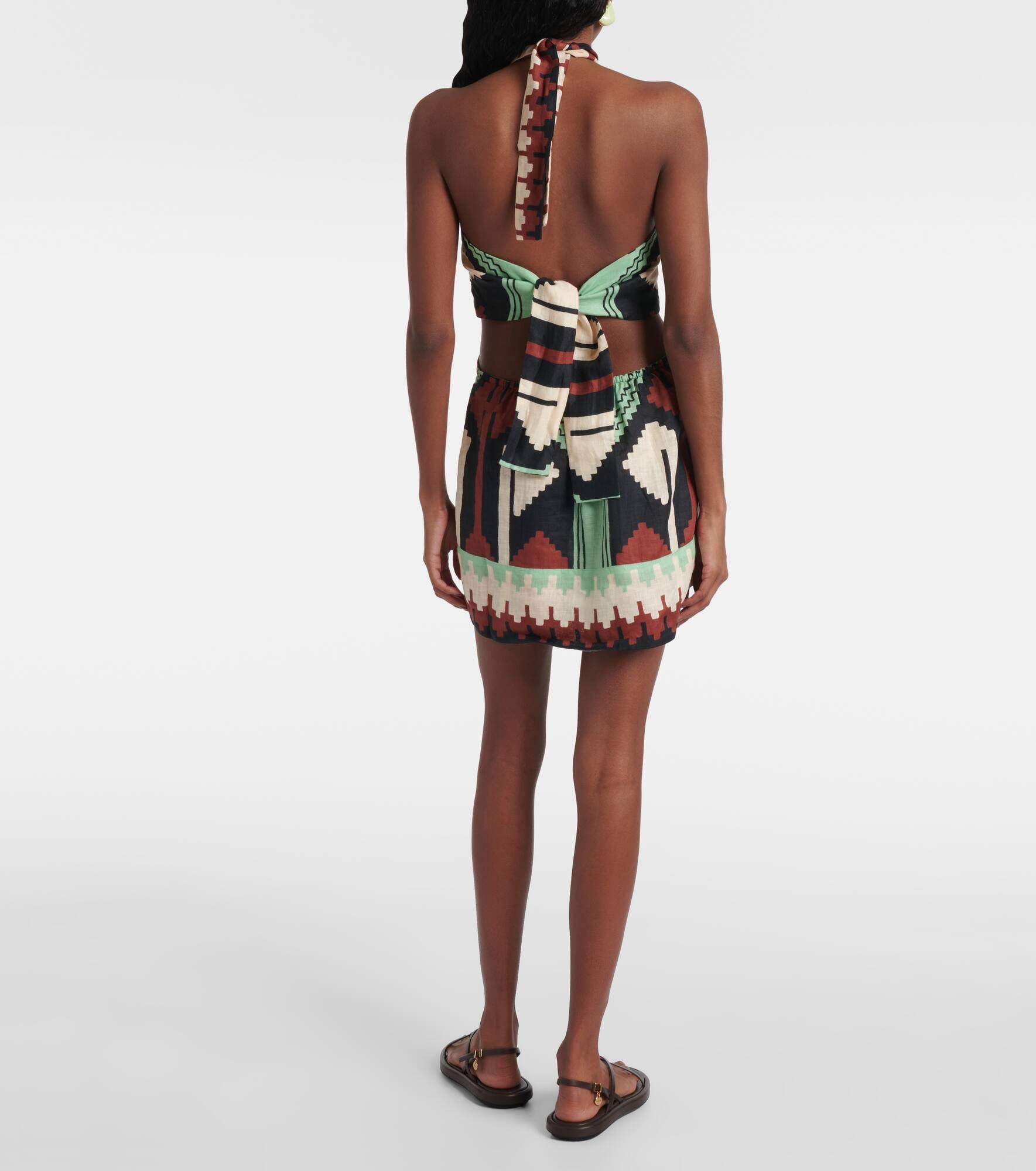 Printed halterneck linen minidress - 3