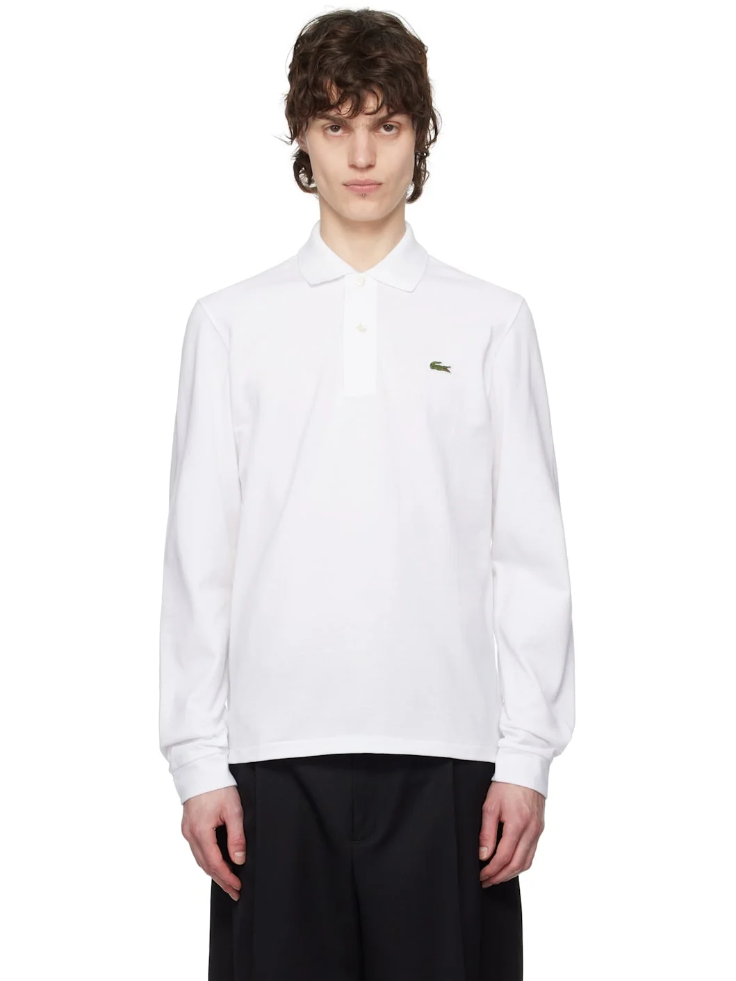 White Classic Fit Long Sleeve Polo - 1