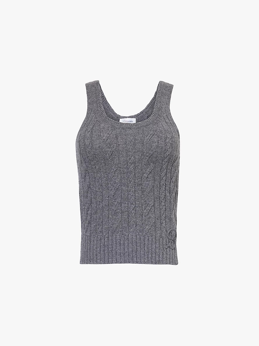 Cable-knit scoop-neck wool and cashmere-blend vest top - 1