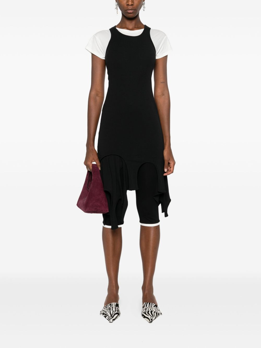 frayed racer-neck mini dress - 2