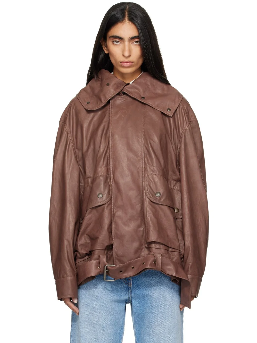 Brown Isa Leather Flight Jacket - 1