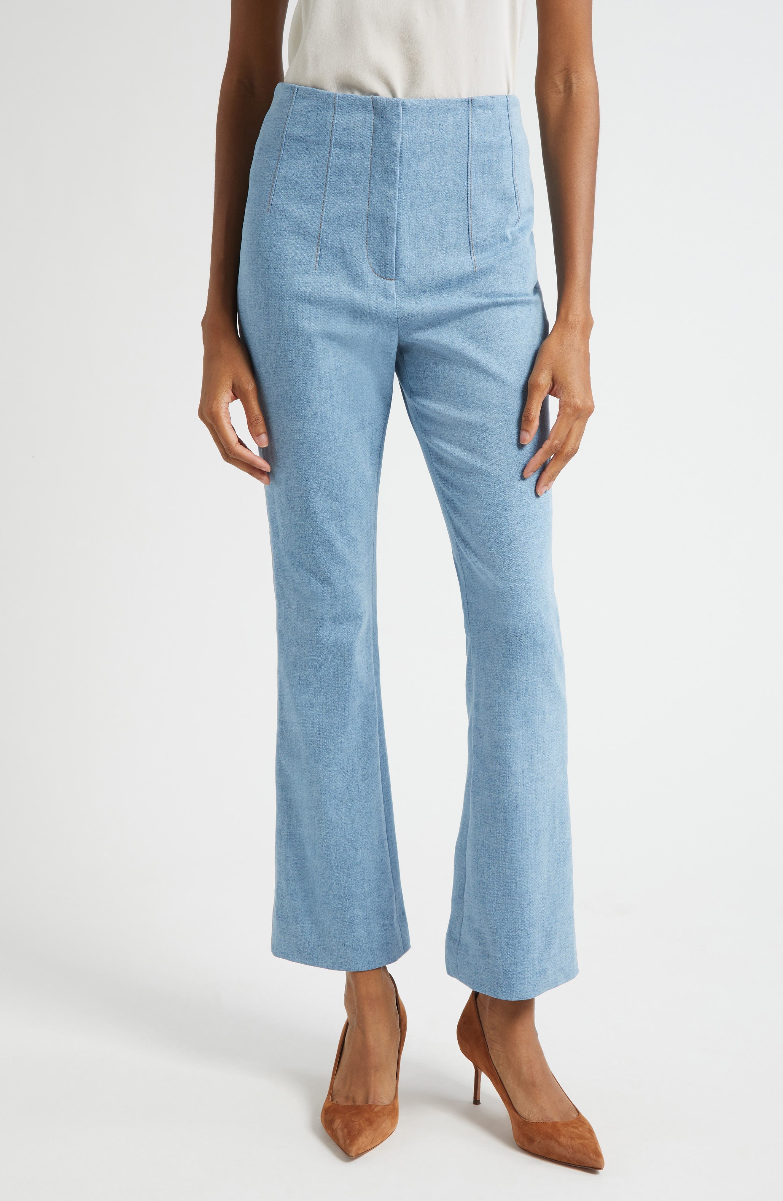 Veronica Beard Hawthorne Clean Waist Stretch Cotton Pants in Blue Mirage at Nordstrom - 1