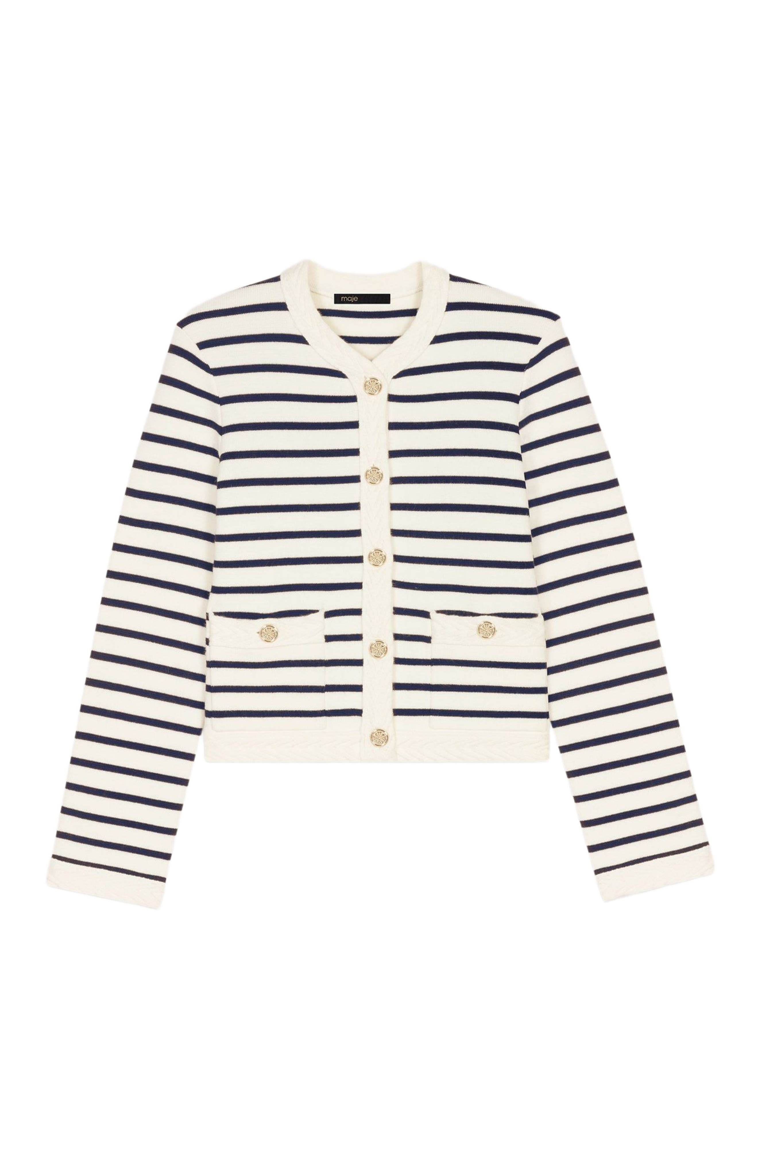 maje Striped knit cardigan in Navy /Ecru at Nordstrom - 7