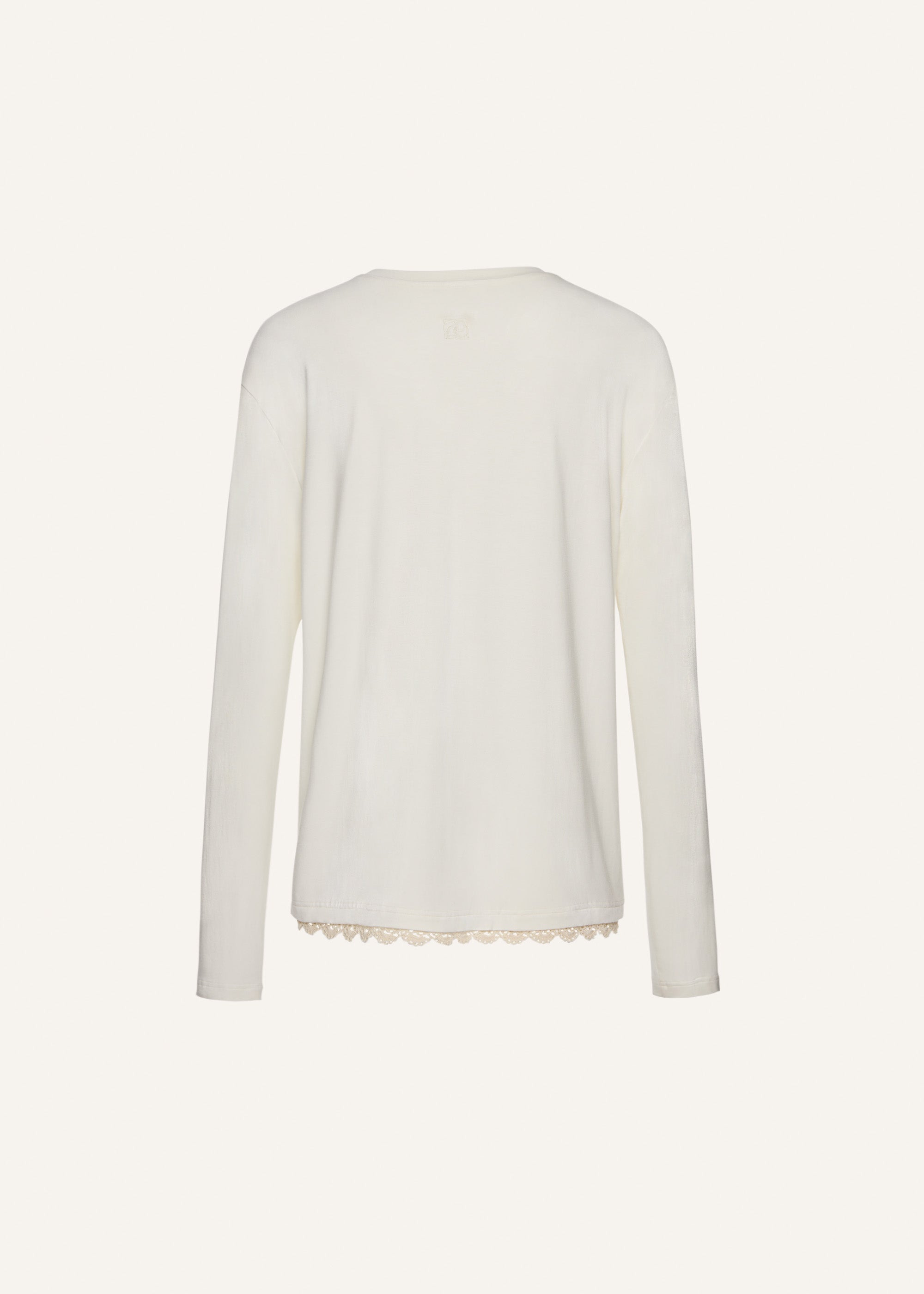 Lace-detail Long-sleeve t-shirt in cream - 2