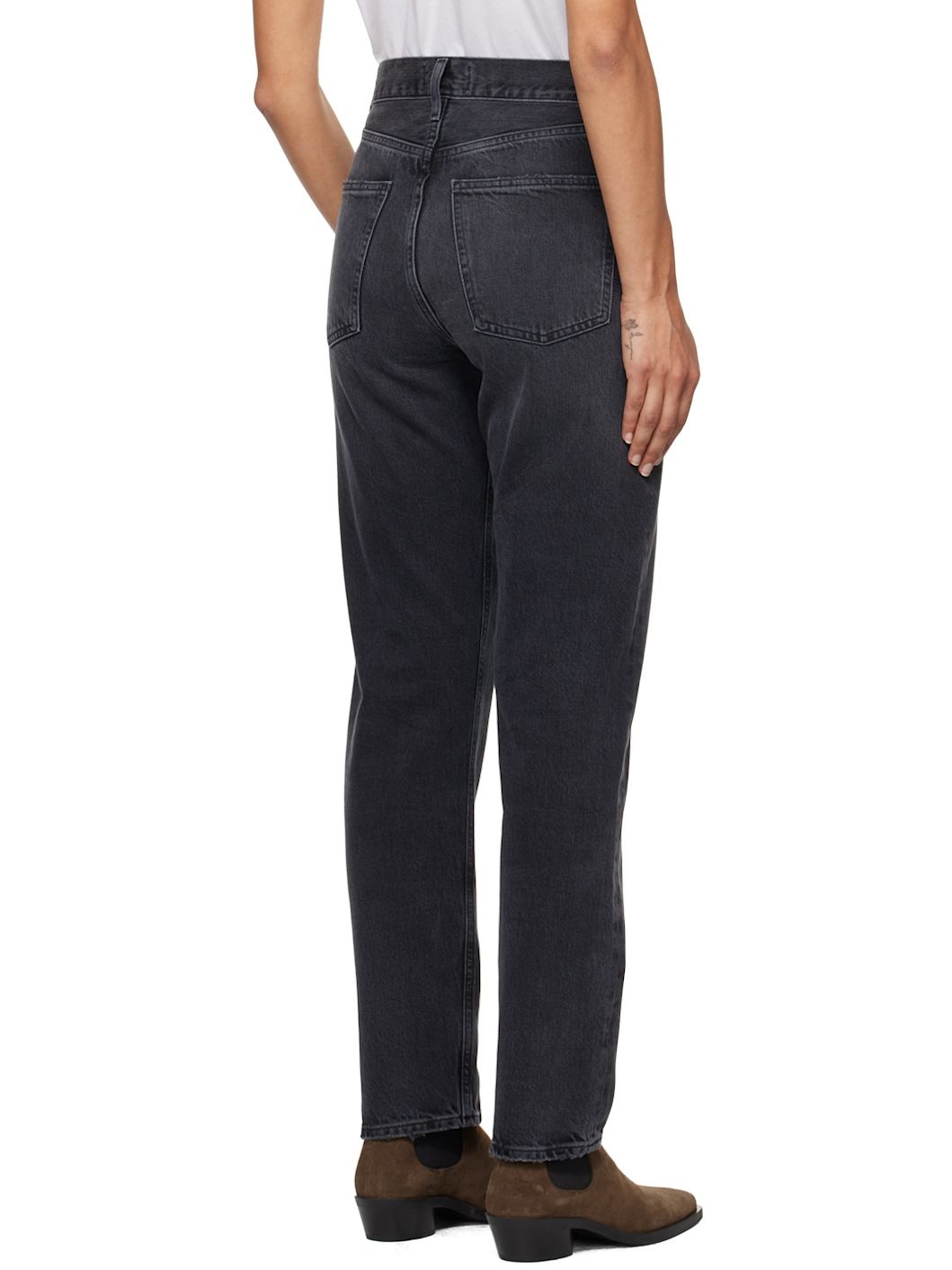 Black 90's Pinch Waist High Rise Straight Jeans - 3