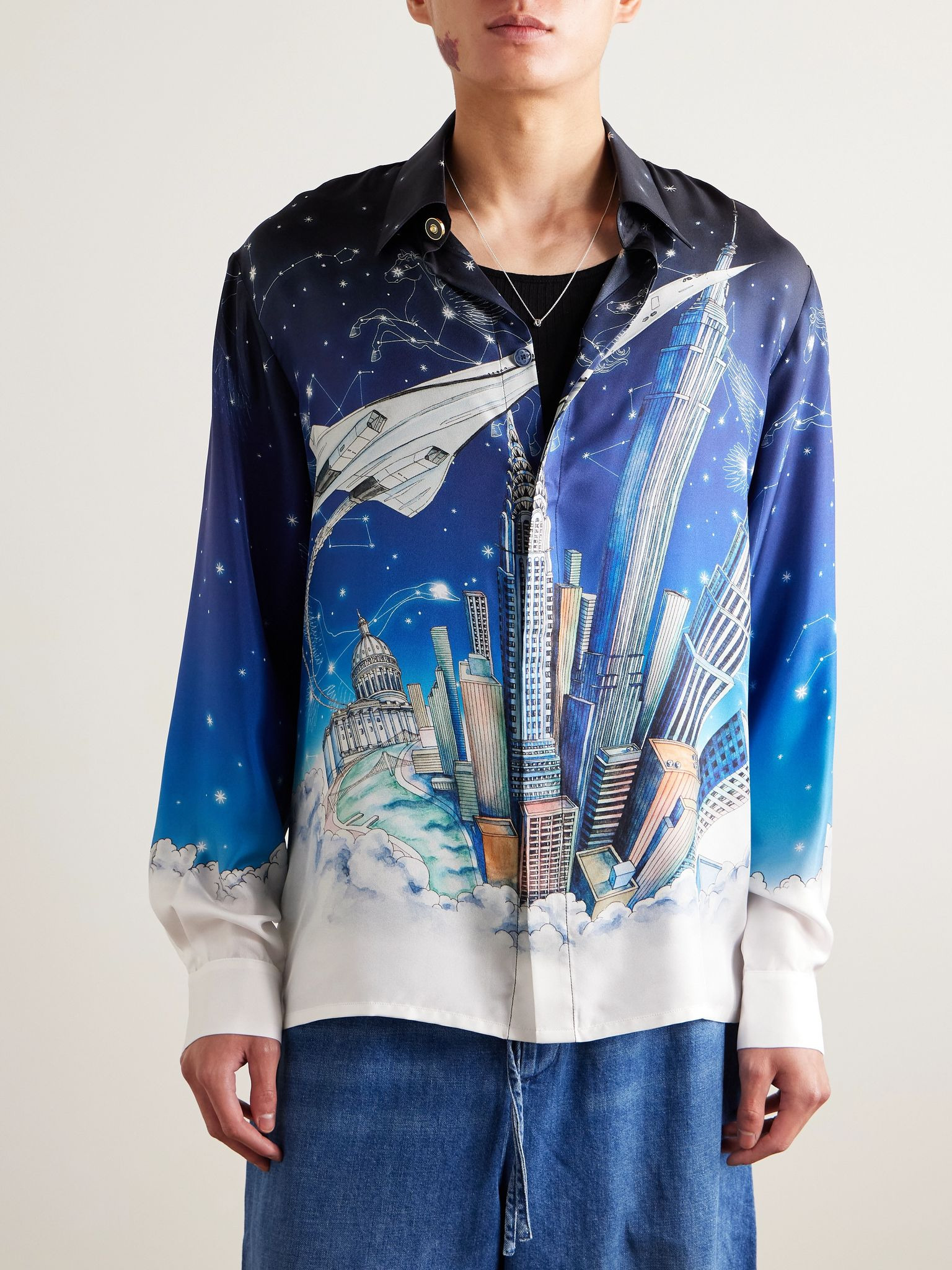 Vol de Nuit Printed Silk Shirt Navy - 3