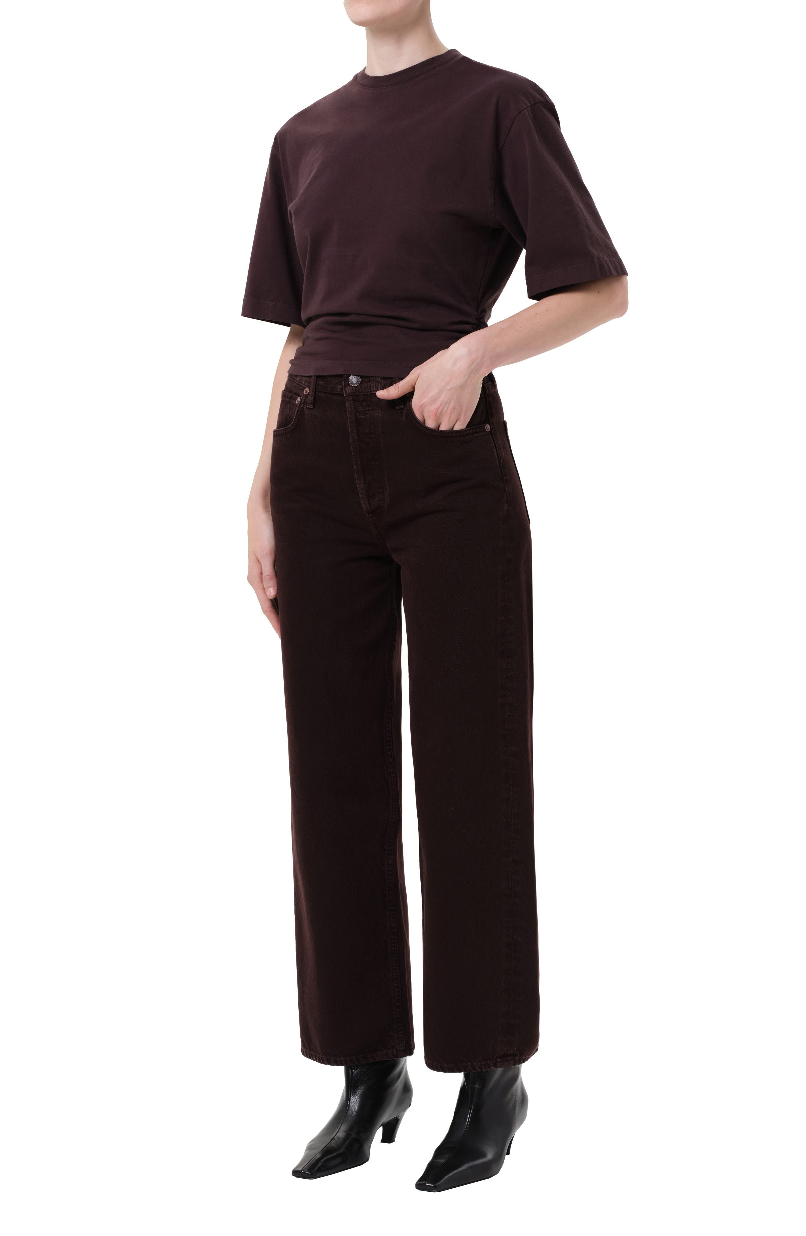 AGOLDE Shari Cotton T-Shirt in Root Dark Brown Burgundy at Nordstrom - 5