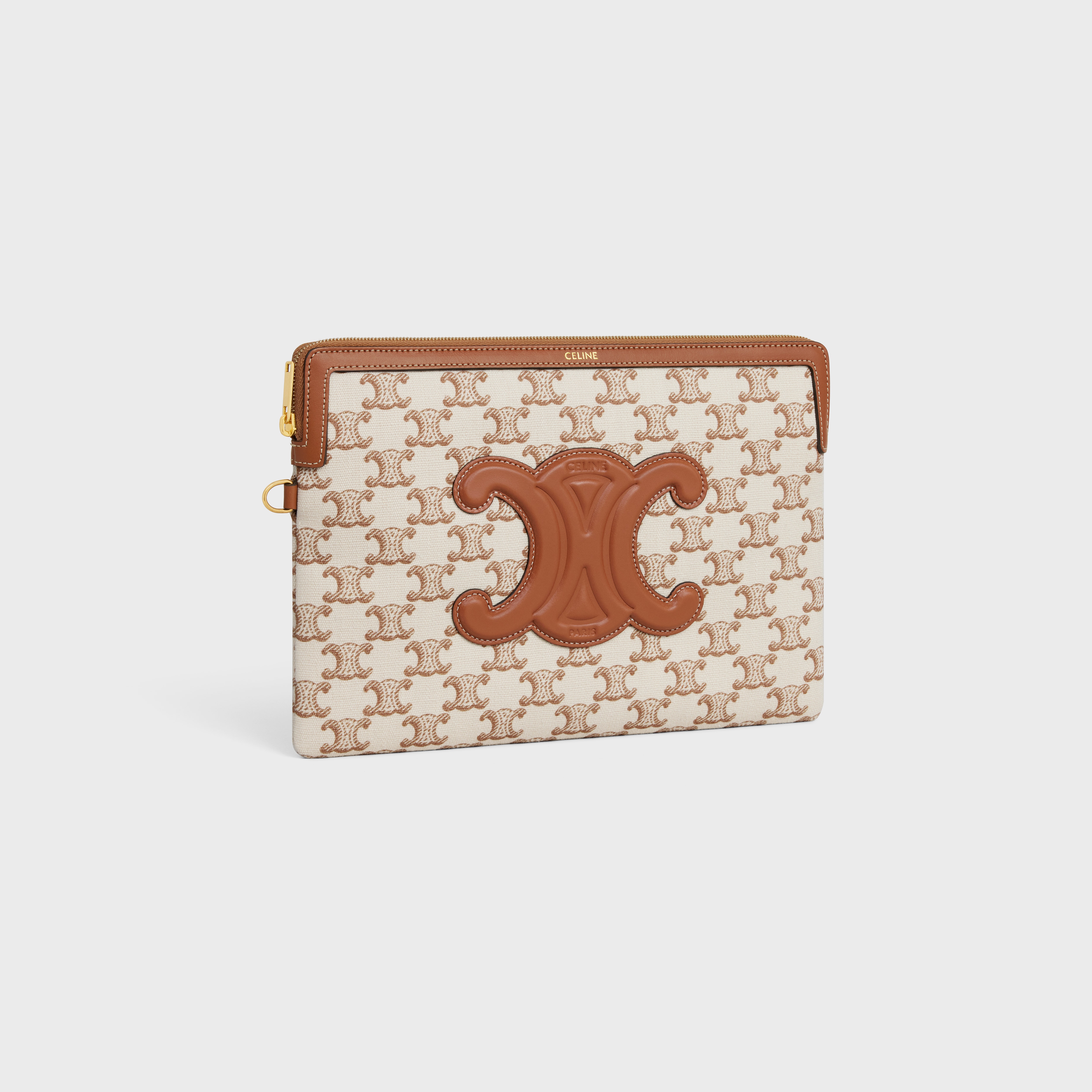 SMALL POUCH WITH STRAP in TEXTILE WITH TRIOMPHE PRINT AND CALFSKIN - 3