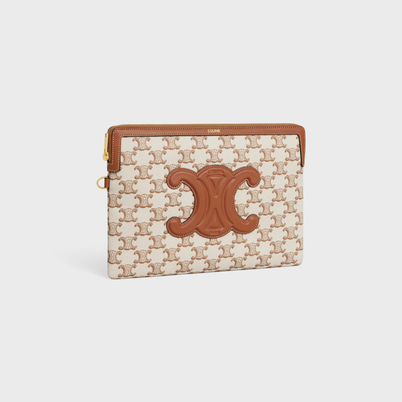 SMALL POUCH WITH STRAP in TEXTILE WITH TRIOMPHE PRINT AND CALFSKIN 3