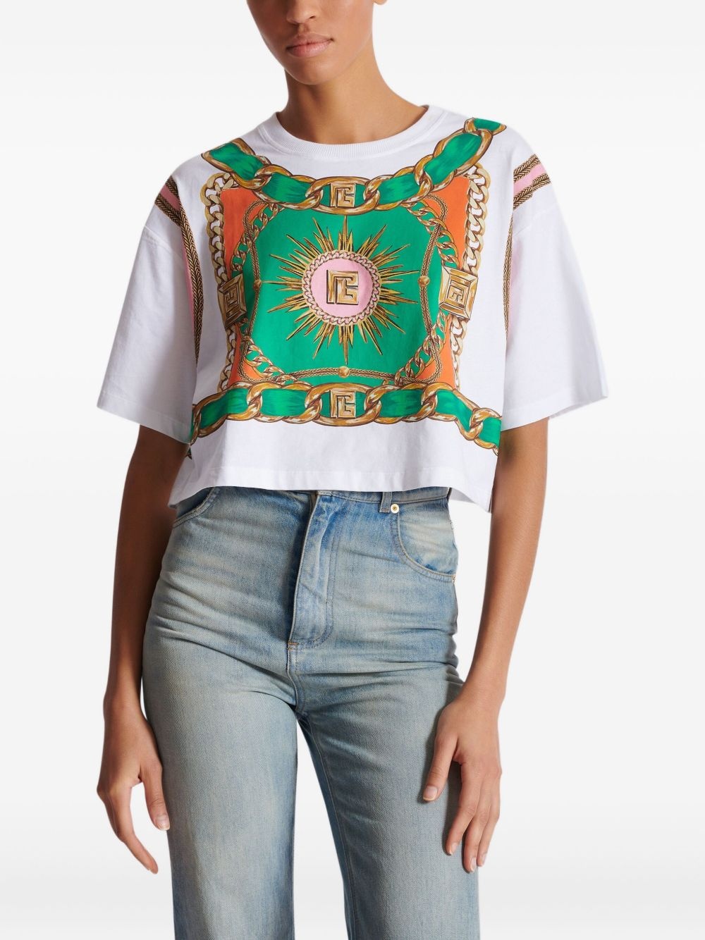 Foulard-print cropped T-shirt - 6