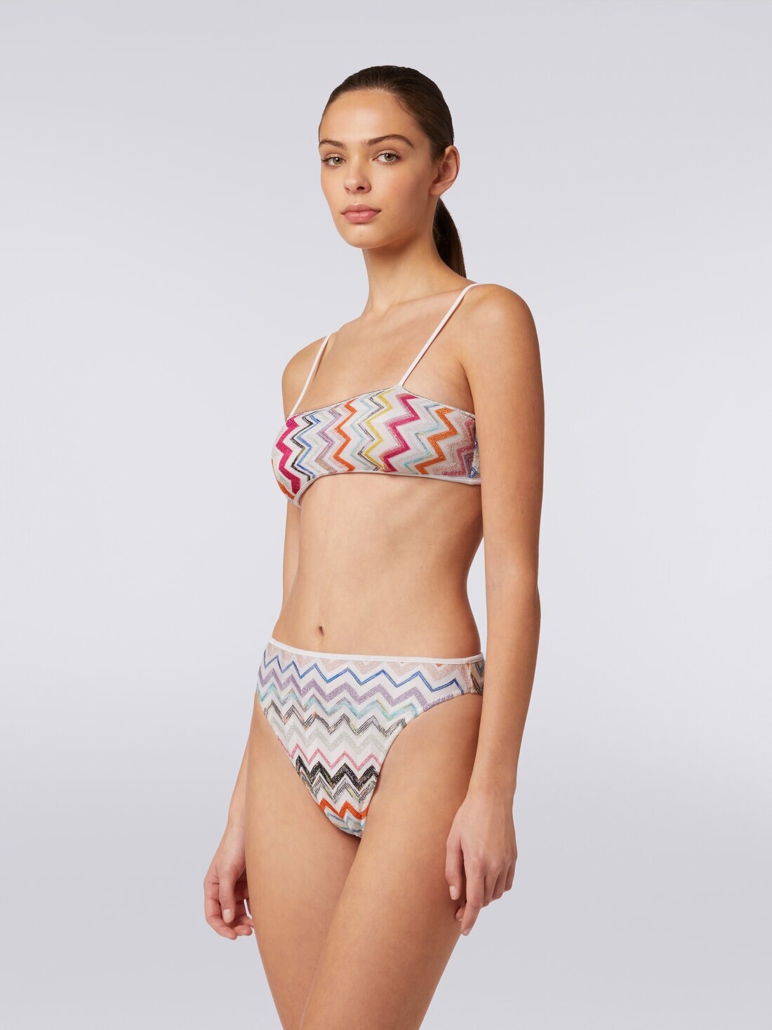 Viscose zigzag bikini with lurex and high-waisted briefs - 3