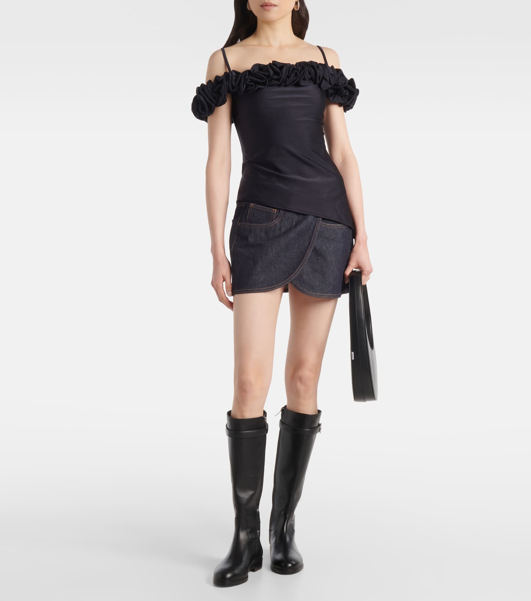 Ruffled off-shoulder cotton-blend top - 2