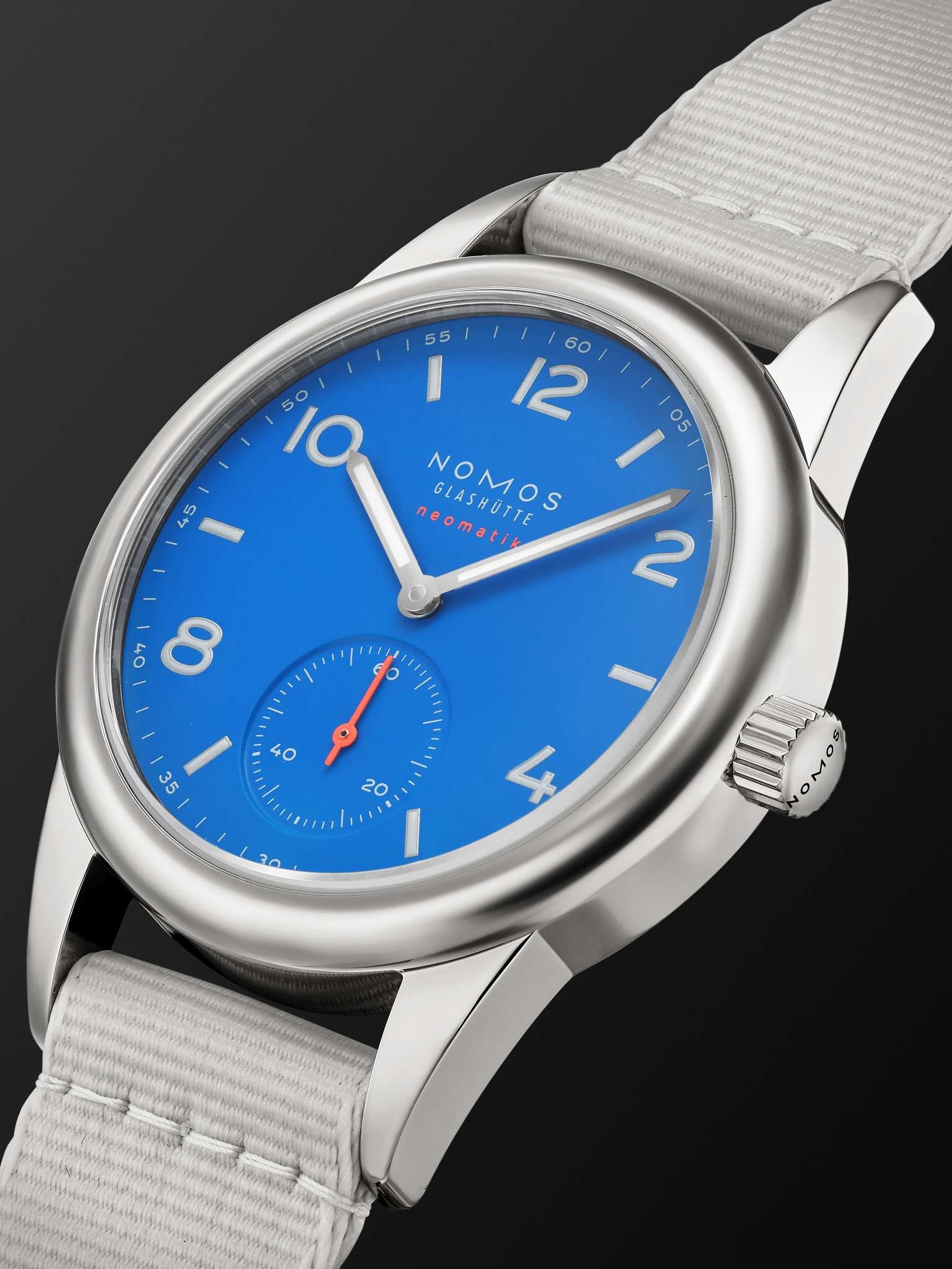 NOMOS Glashutte Club Neomatik Automatic 37mm Stainless Steel and Webbing Watch Ref. No. 742 REVERSIBLE