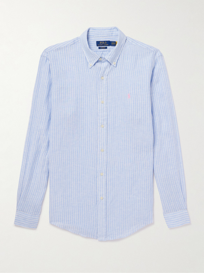 Button-Down Collar Striped Linen Shirt 1