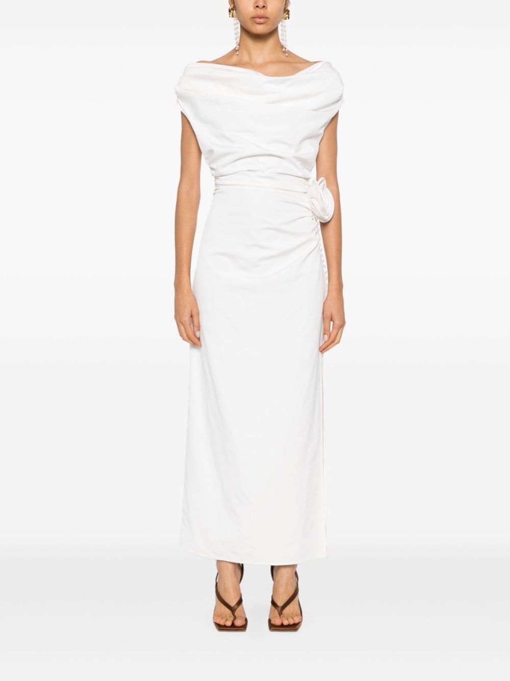 wrap shoulder silk midi dress - 2