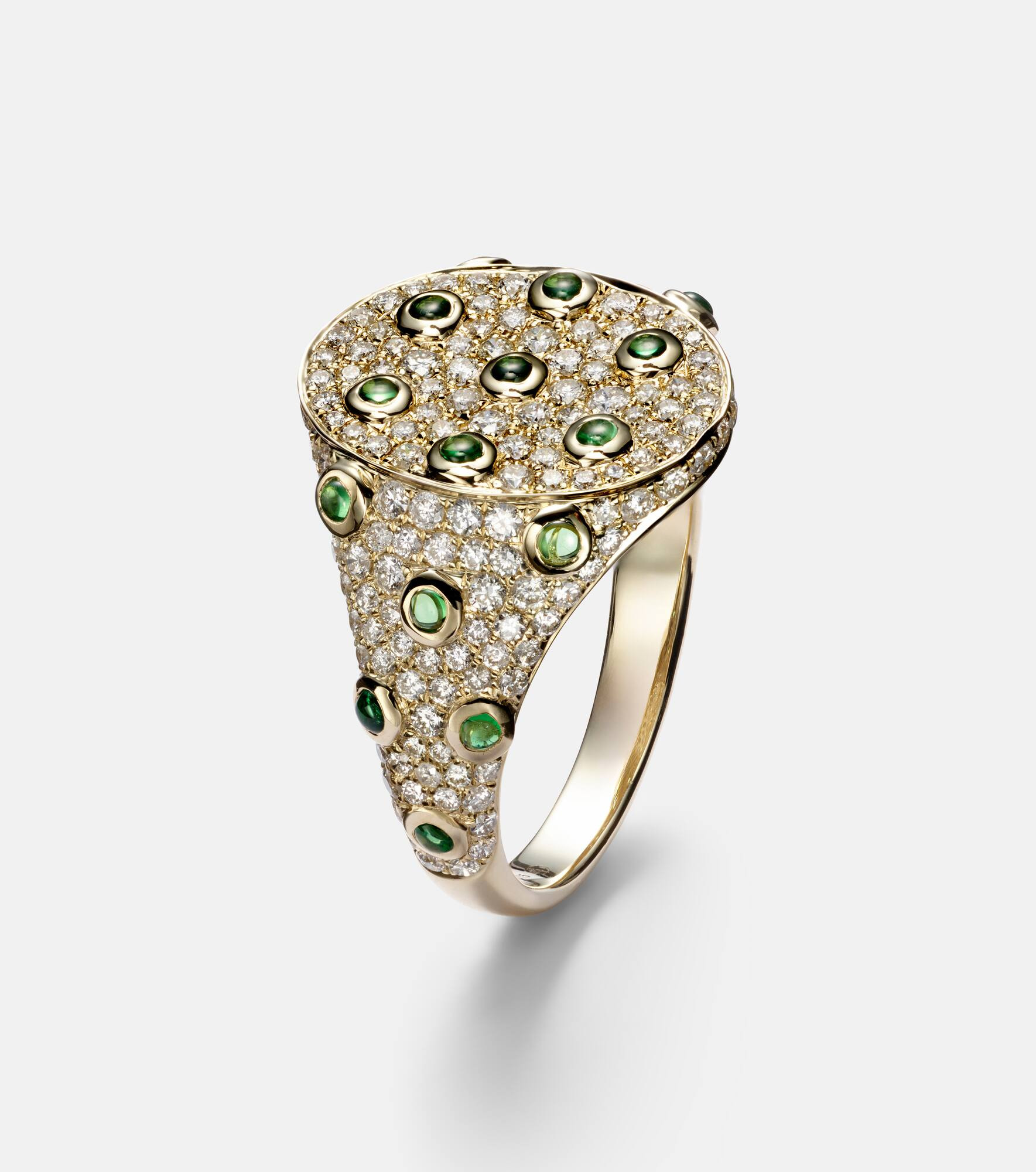 9kt gold ring with grey diamonds and tsavorites - 4