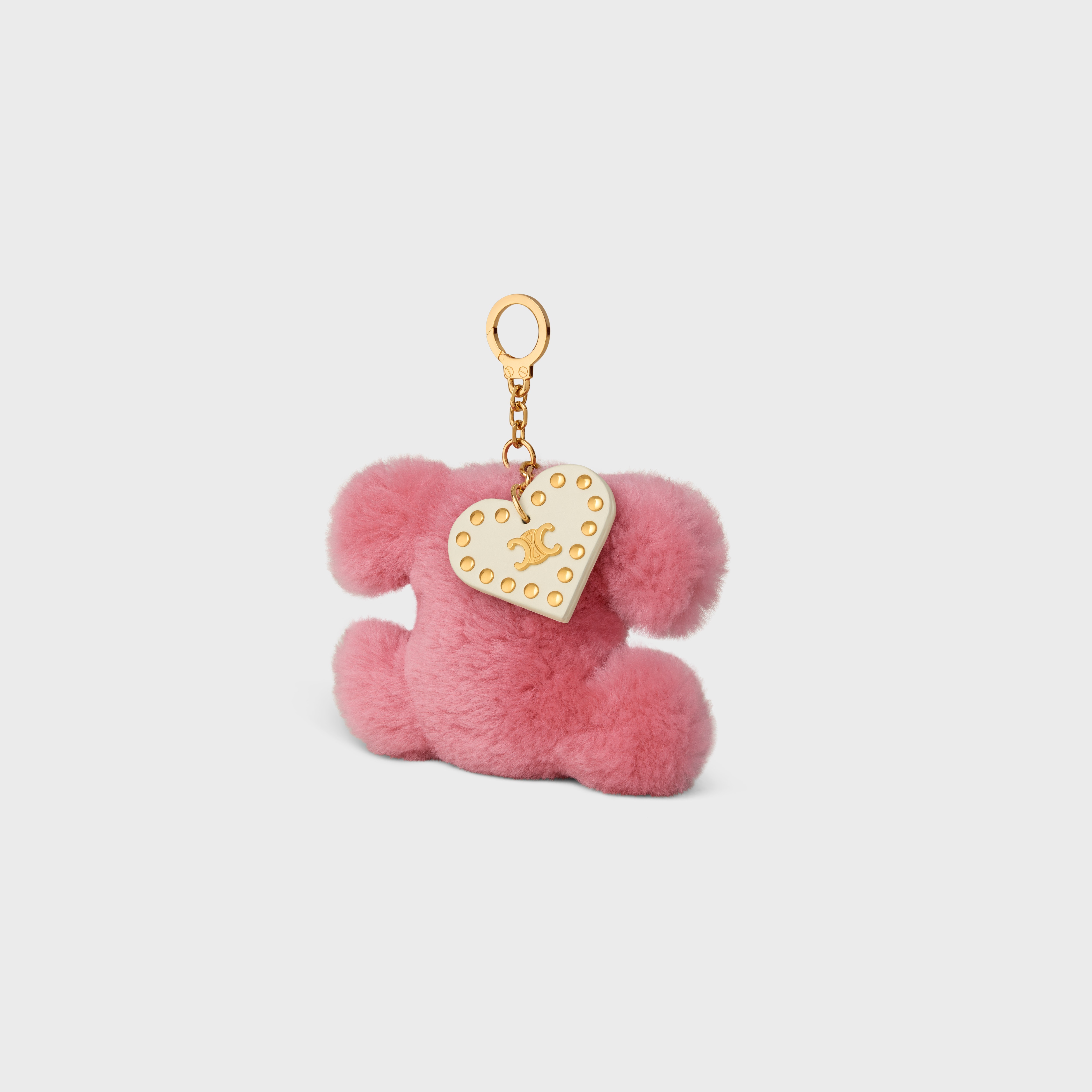 TRIOMPHE pom-pom keyring with HEART in SHEARLING AND CALFSKIN with GOLD FINISHING - 2
