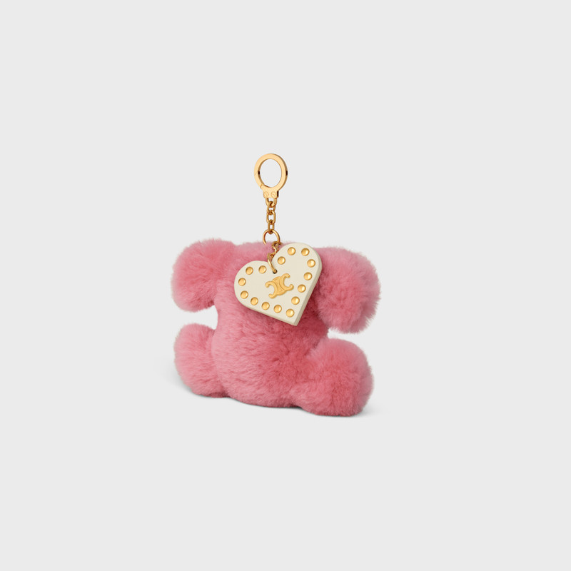 CELINE TRIOMPHE pom-pom keyring with HEART in SHEARLING AND CALFSKIN with GOLD FINISHING outlook