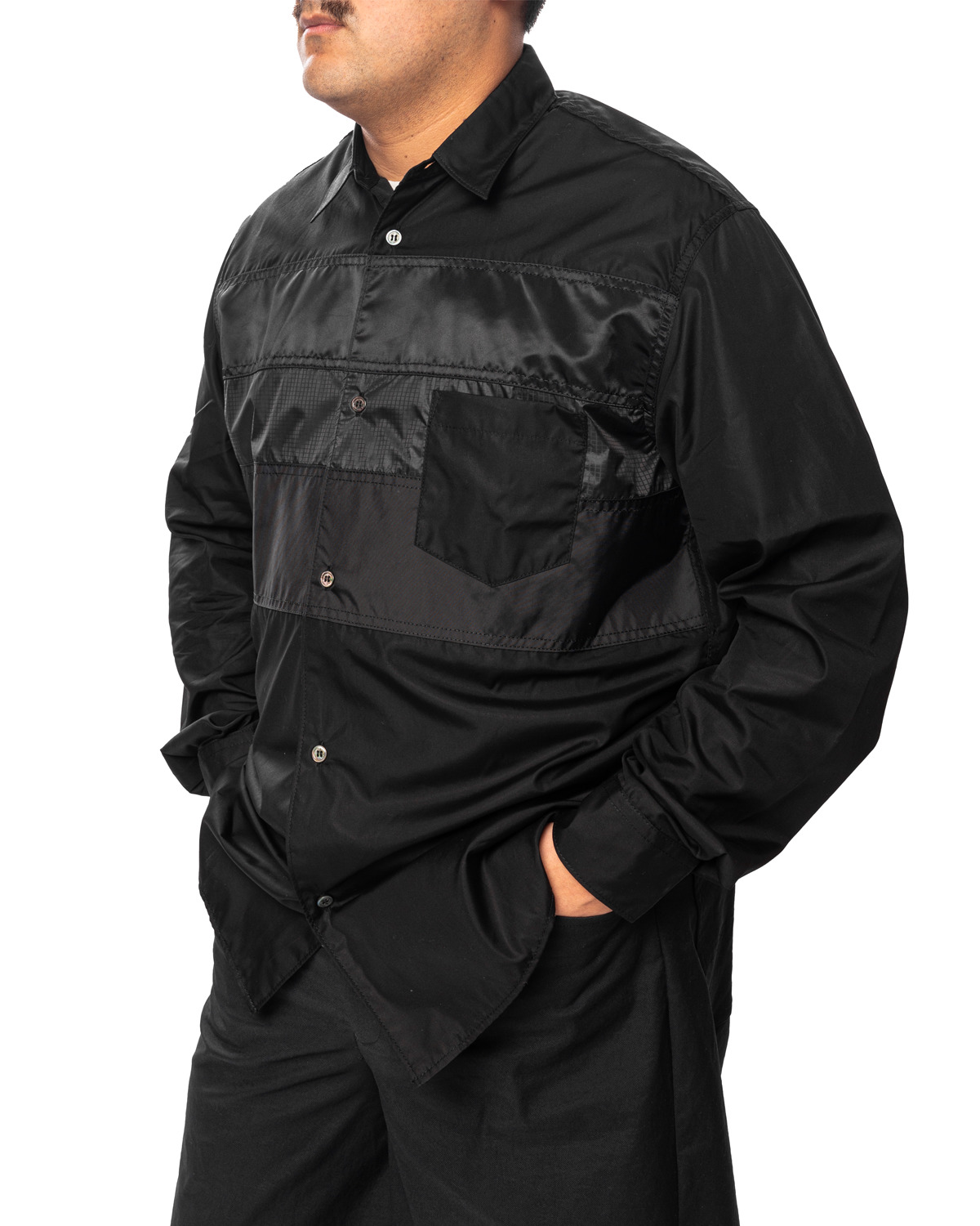 Men's Shirt Black Multi Fabric Mix HL-B001-051 - 4