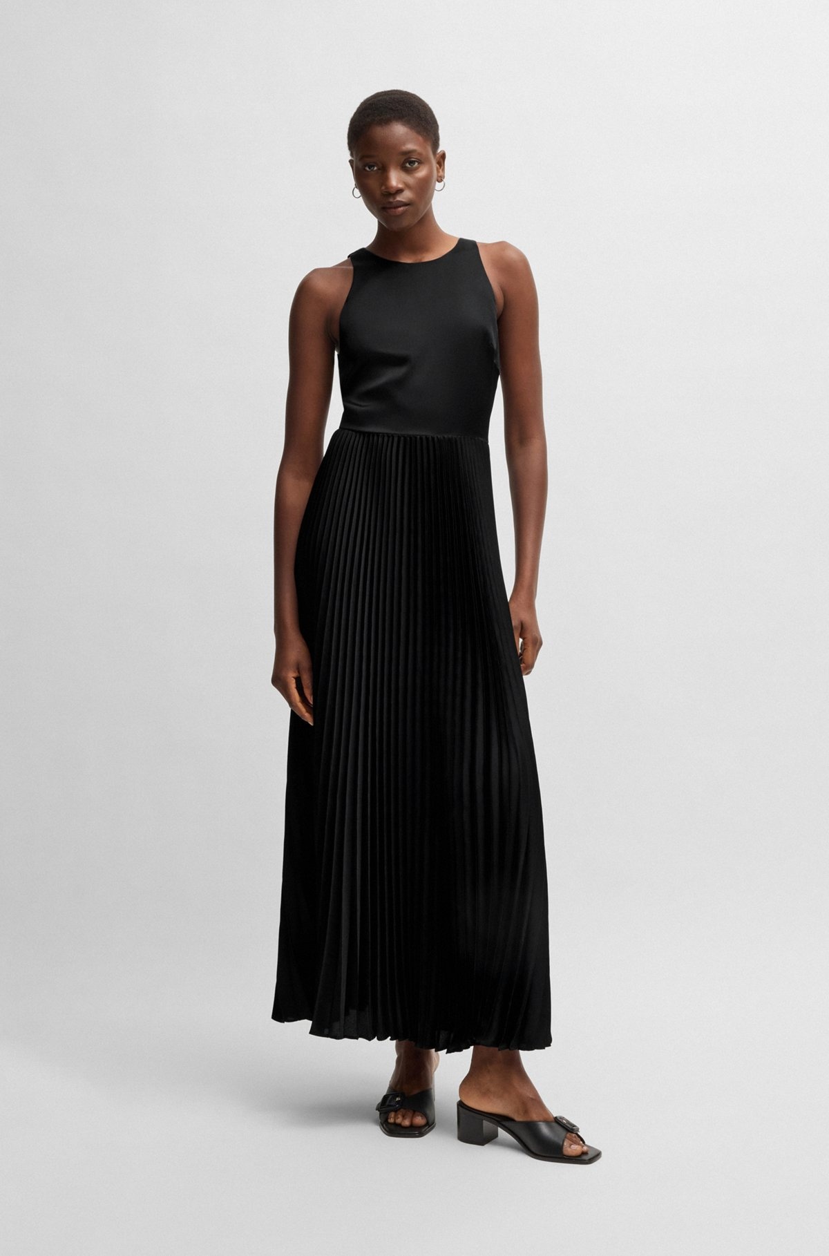 MAXI DRESS IN HAMMERED SATIN WITH PLISSÉ SKIRT - 3