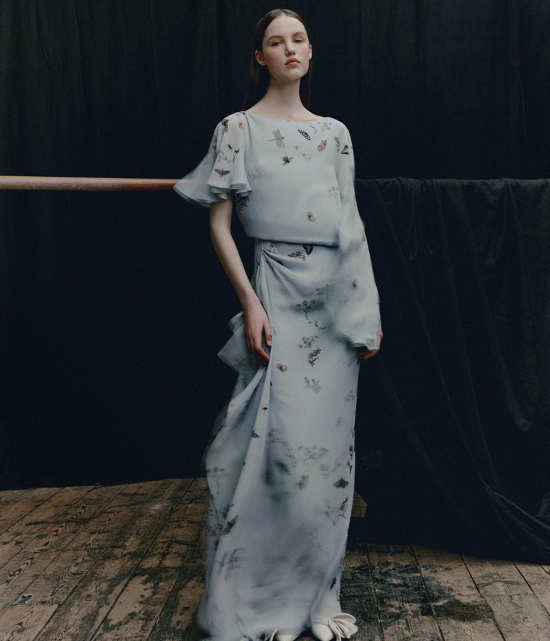 PRINTED SILK VOILE SHORT SLEEVE GOWN 6