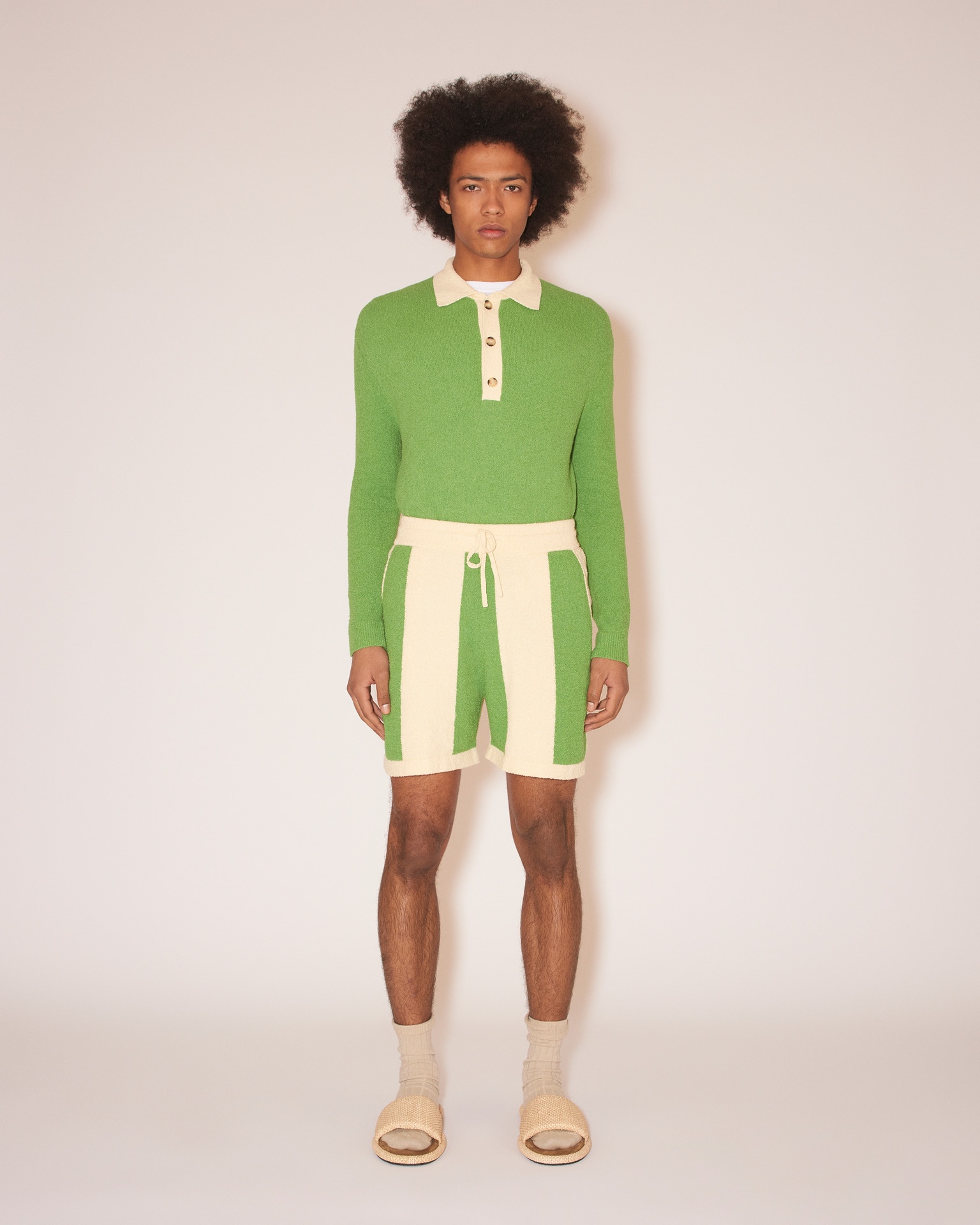 DANTE - Terry-knit contrast knit - Green/Creme - 1
