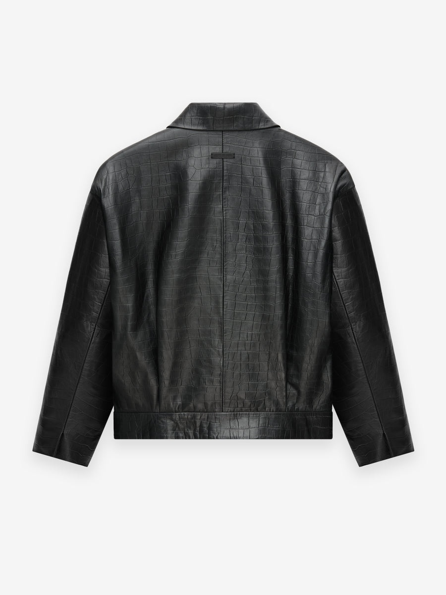 Crocodile Embossed Leather Jacket - 3