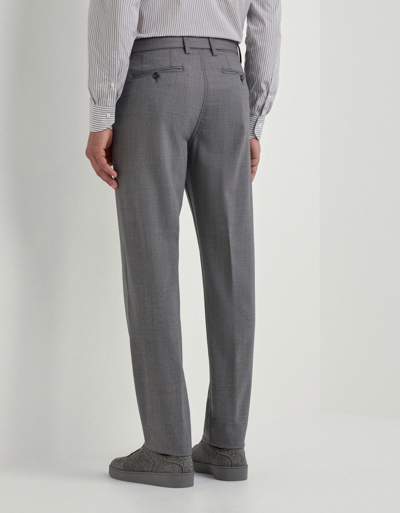 GRAY MELANGE BI-STRETCH WOOL CARROT FIT CHINOS WITH FABRIC BELT 4