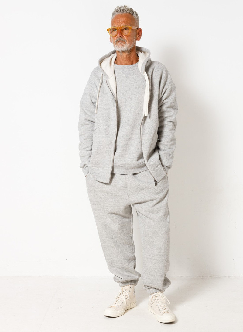 Nigel Cabourn Embroidered Arrow Zip Hoodie in Grey Marl outlook