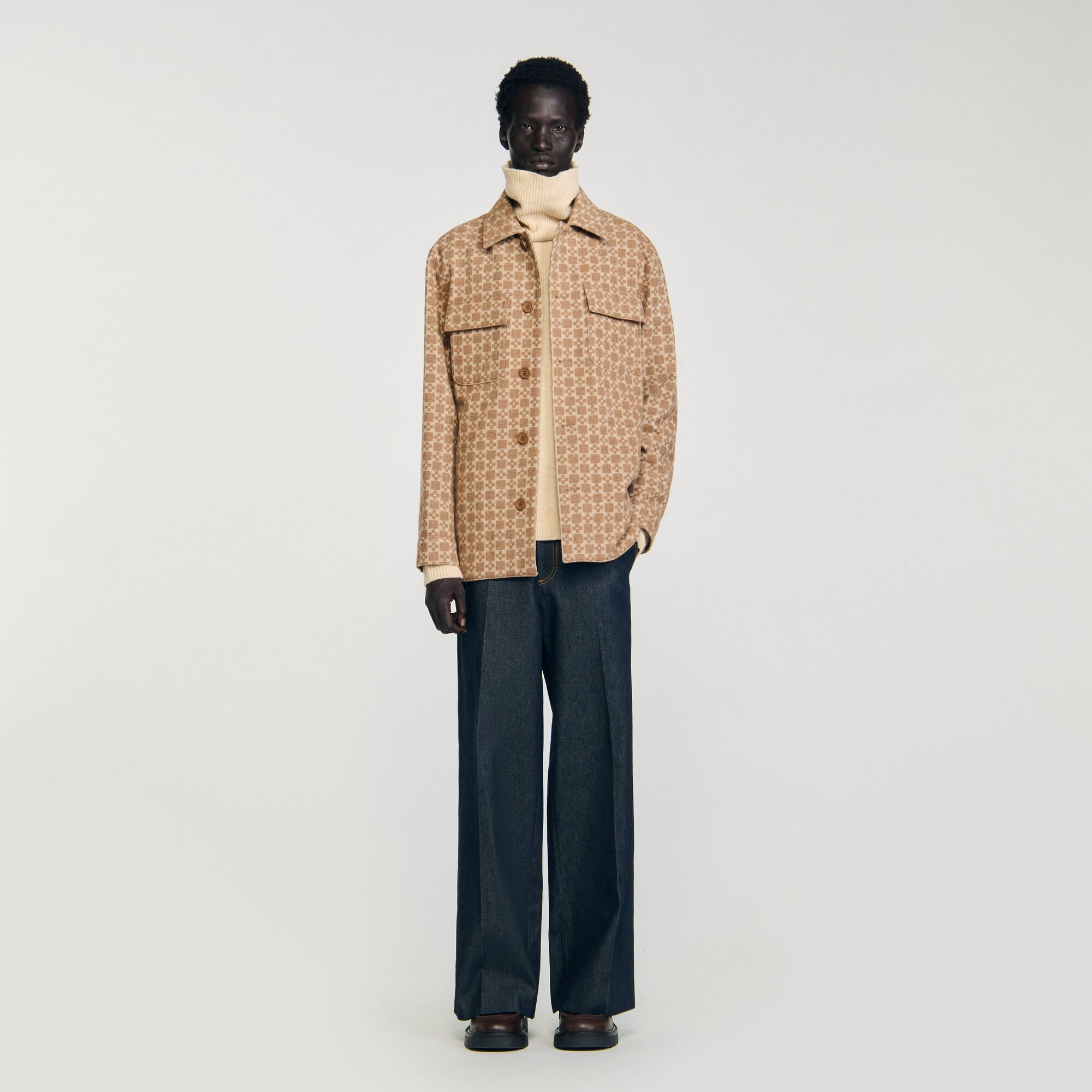 SQUARE CROSS JACQUARD OVERSHIRT - 1