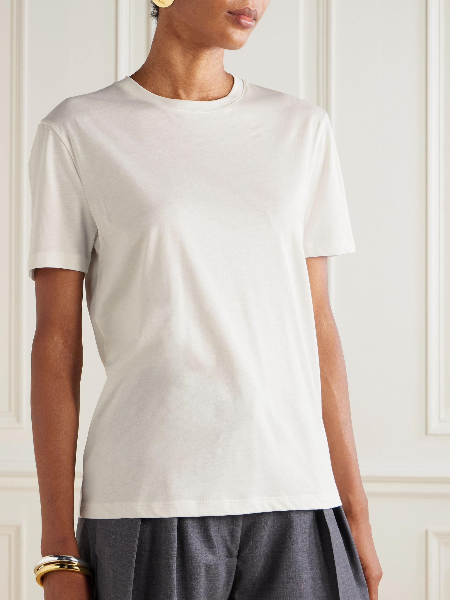 Cotton and silk-blend jersey T-shirt White - 3