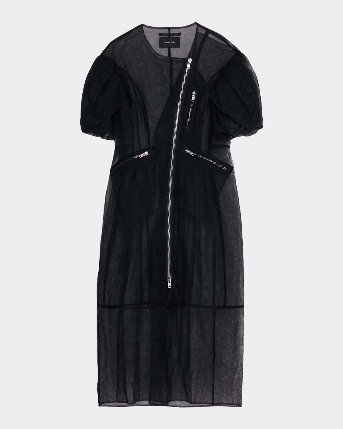 Sheer Tulle Petal-Sleeve Zip Midi Dress - 1