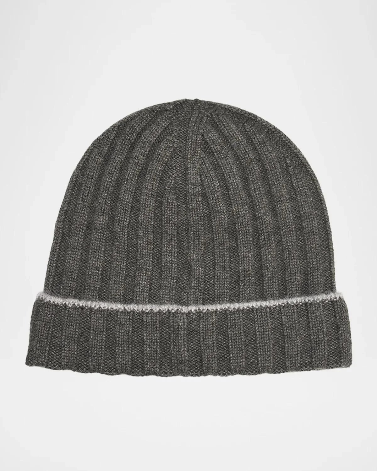 Men's Tipped Cashmere Rib-Knit Beanie Hat - 1