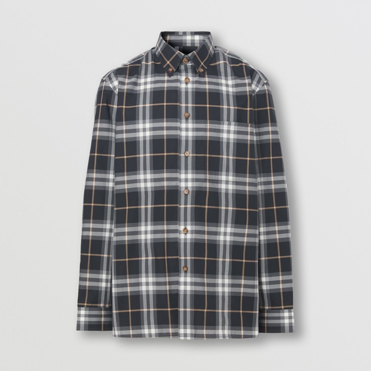 Button-down Collar Check Cotton Shirt - 1