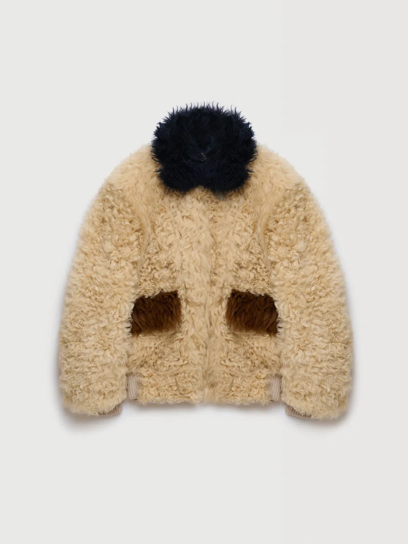 CREAM SHEARLING JACKET WITH COLOUR-BLOCK DETAILS - 1