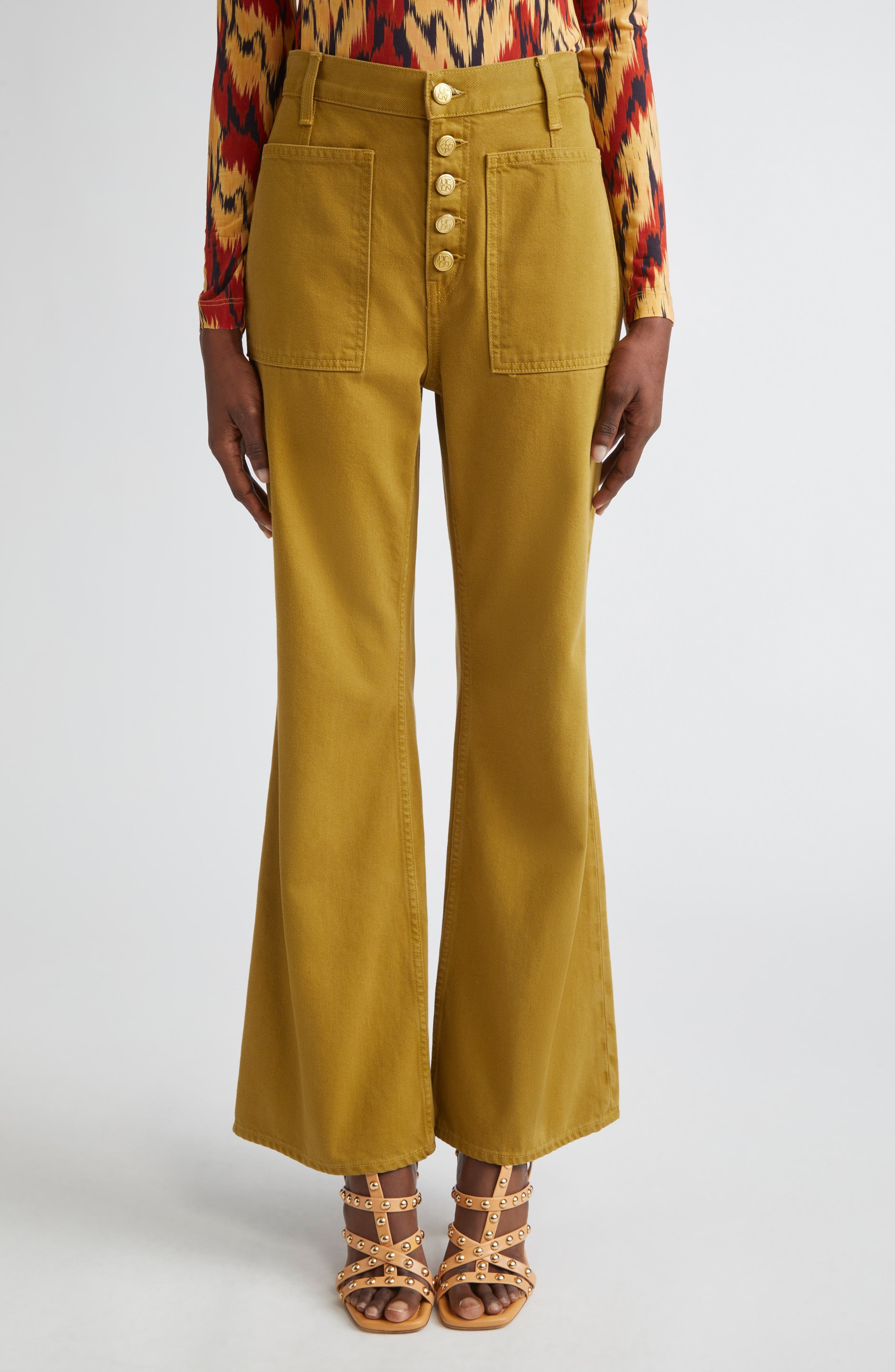 Ulla Johnson The Lou Button Fly Flare Jeans in Argan at Nordstrom - 1