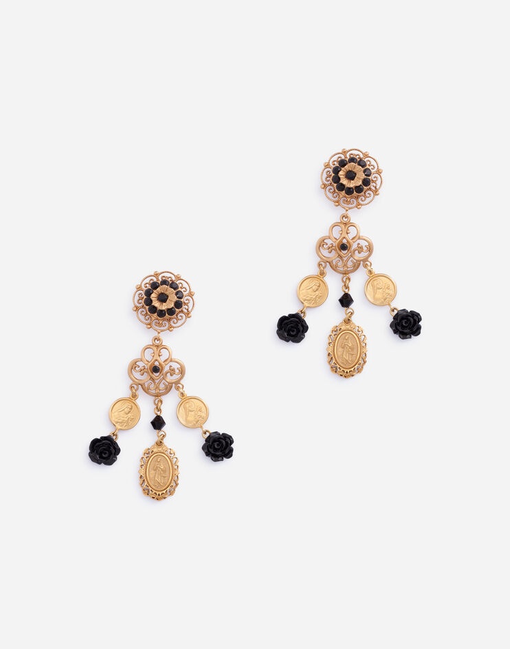 Clip-on drop earrings with roses and flowers - 1