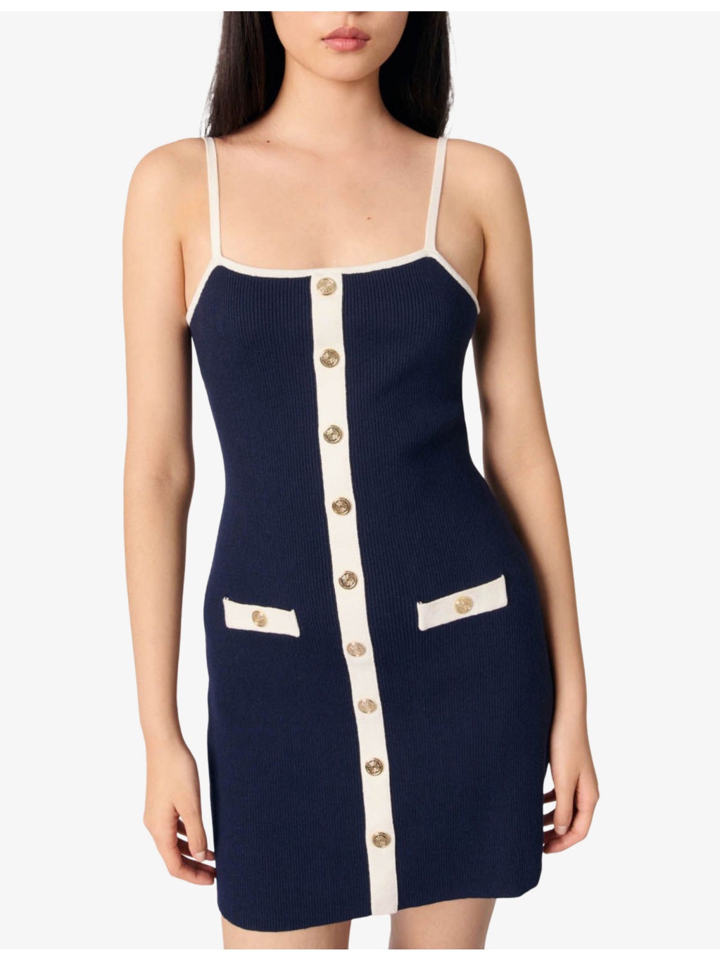 Ribbed Contrast-Trim Knitted Mini Dress - 5