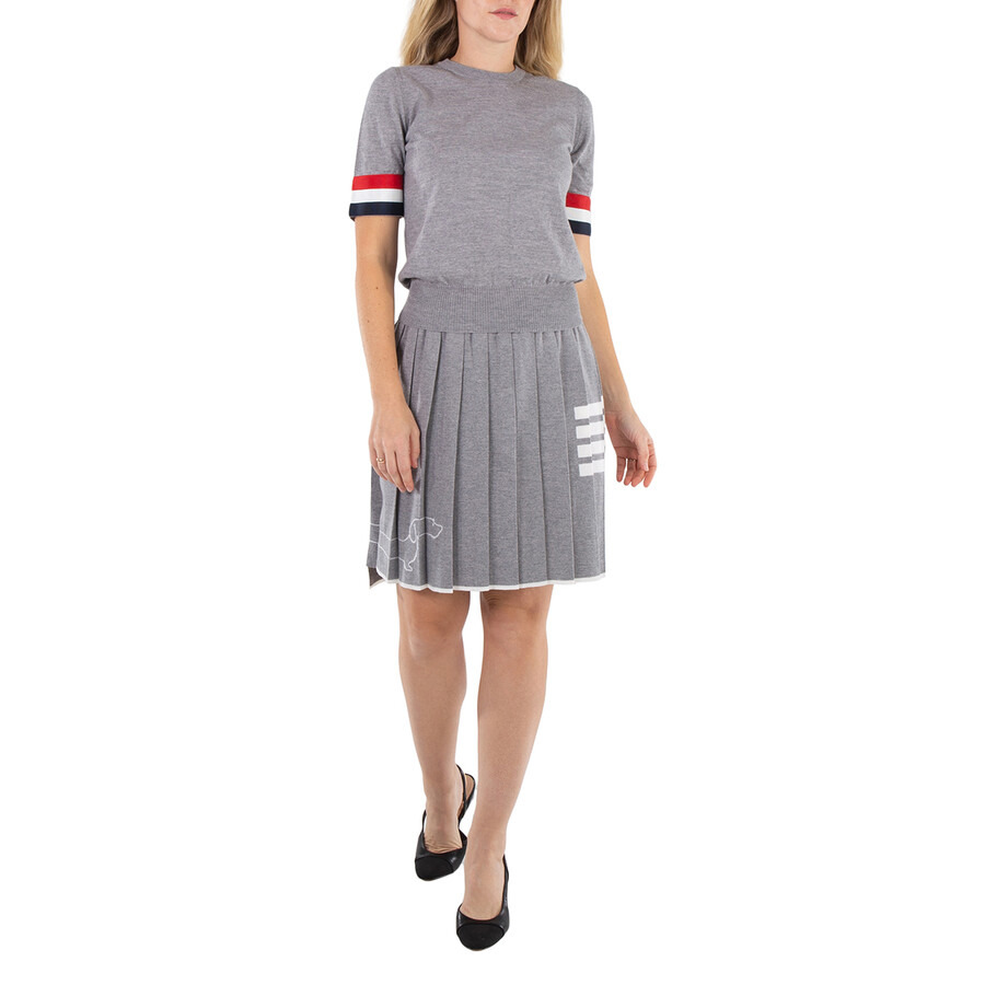 Thom Browne Ladies Light Grey Rwb Cuff Fine Merino Tee - 3