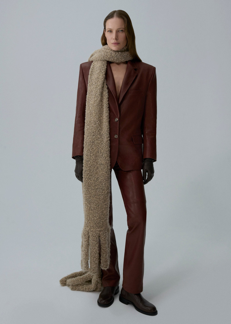 MAGDA BUTRYM Fringed mohair-wool blend scarf in warm beige outlook