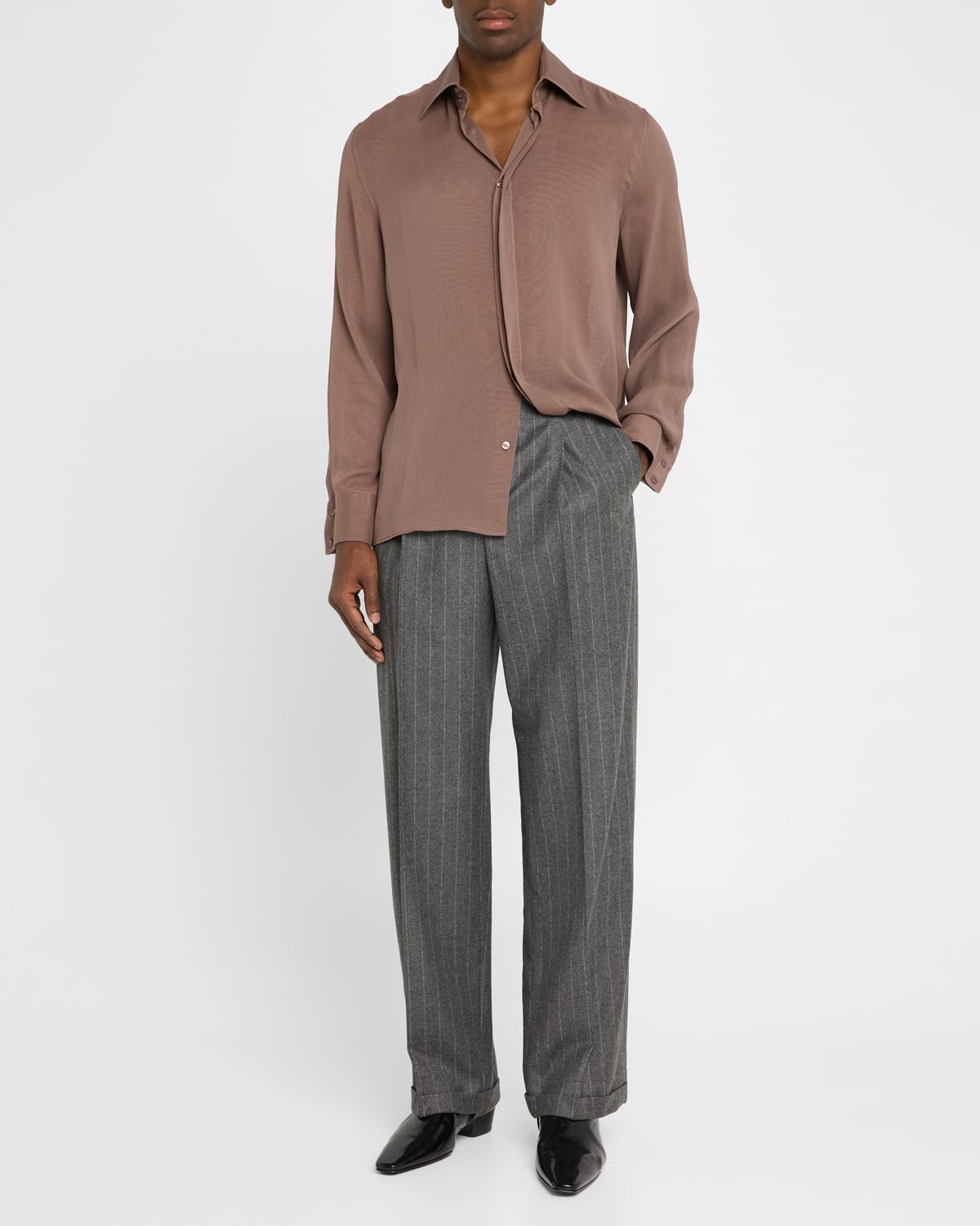 Men's Wool Relaxed Fit Single-Pleated Trousers - 2
