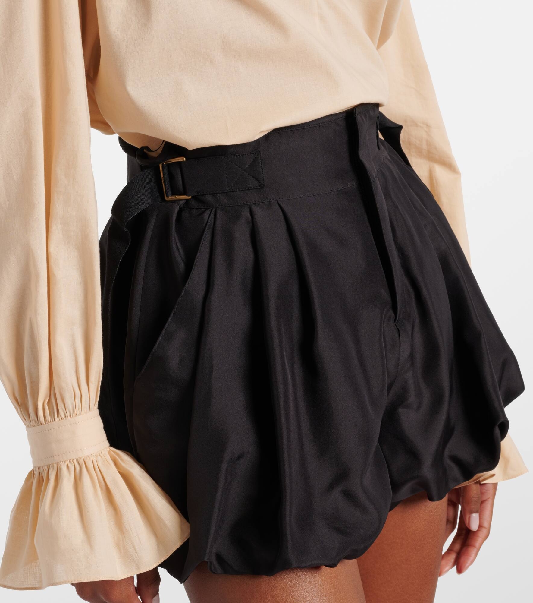 Belted high-rise silk habotai shorts - 4