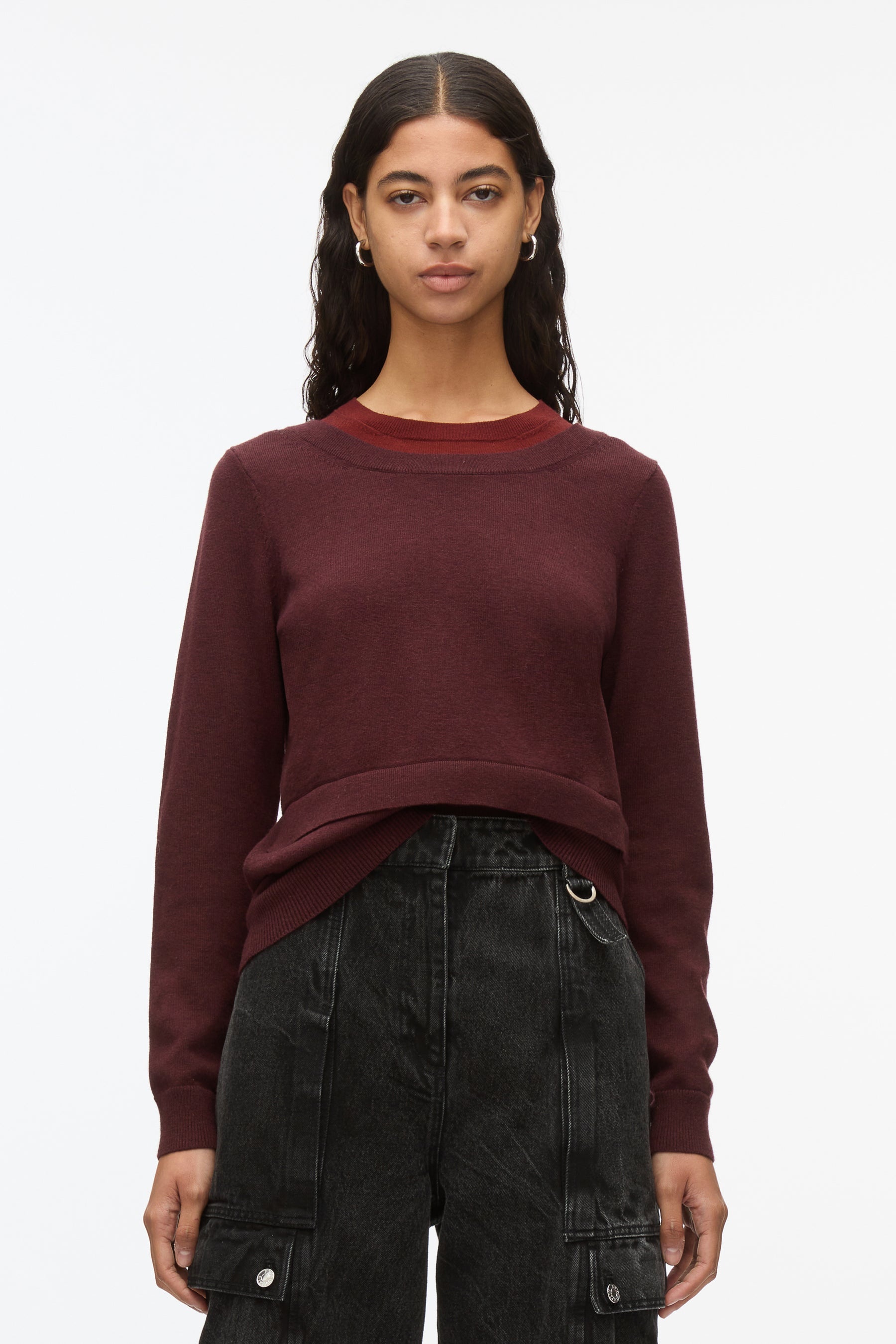 Layered Knit Pullover with Keyhole - 3