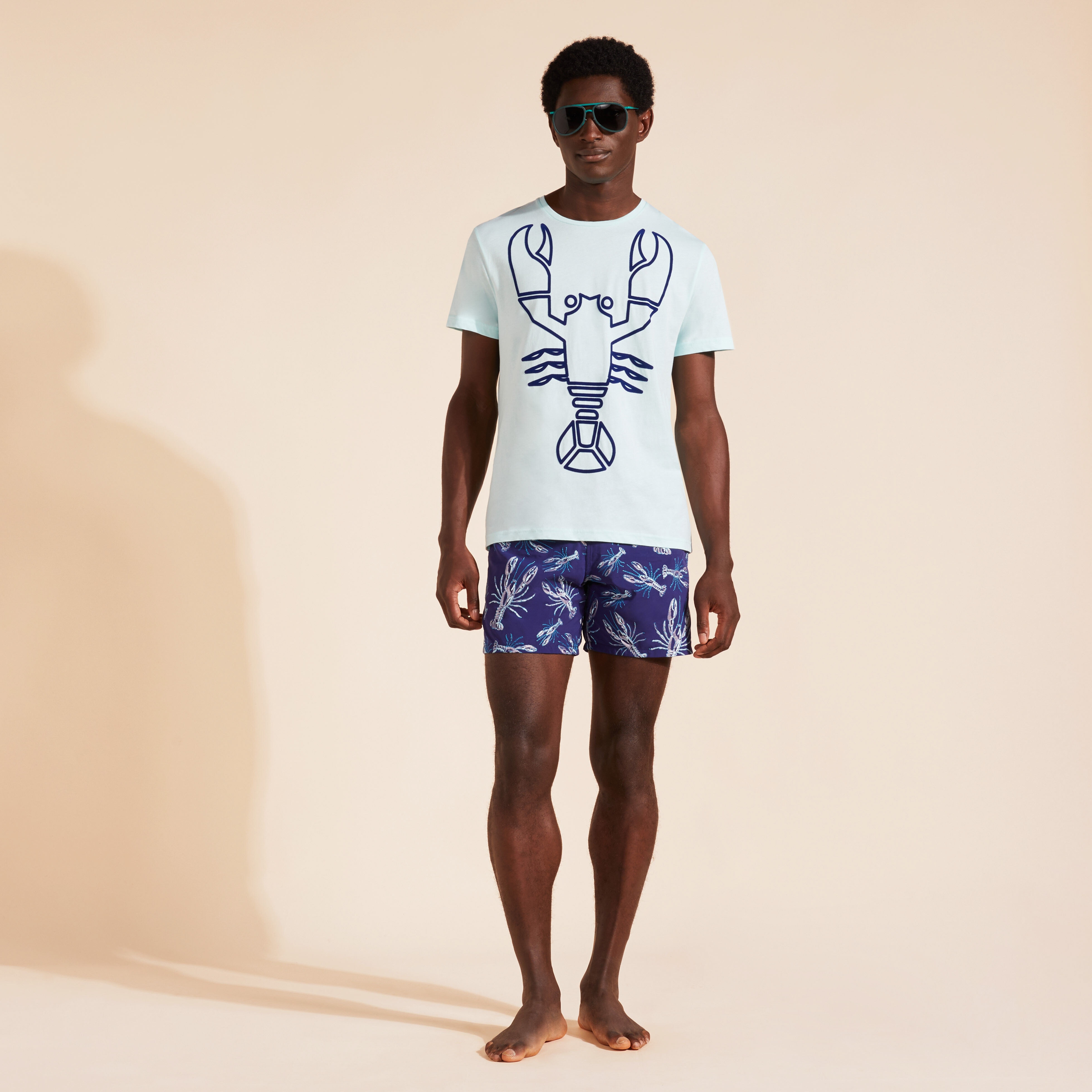 Men Organic Cotton T-Shirt Placed Flocked Lobster - 5