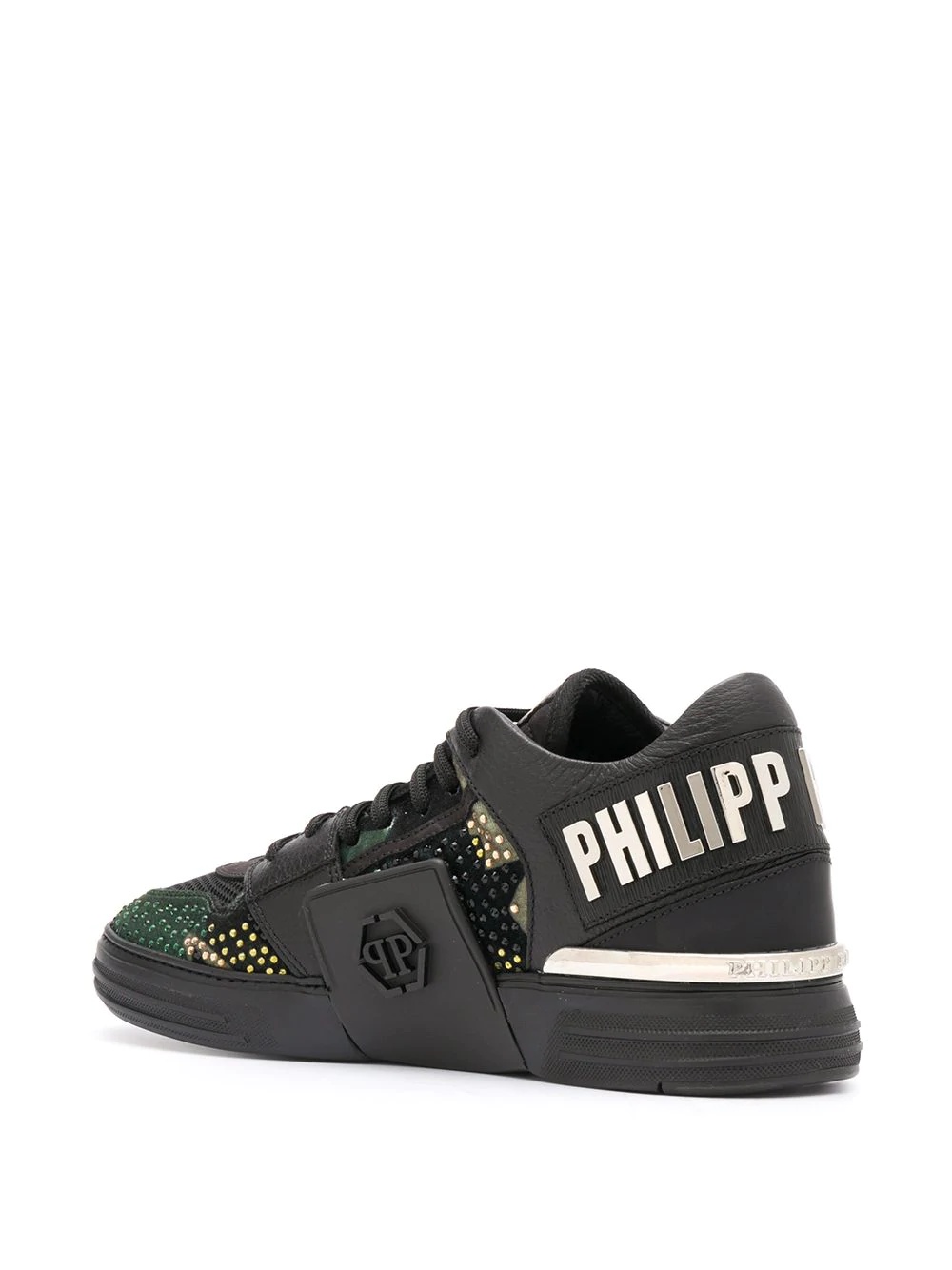 crystal-embellished leather sneakers - 3