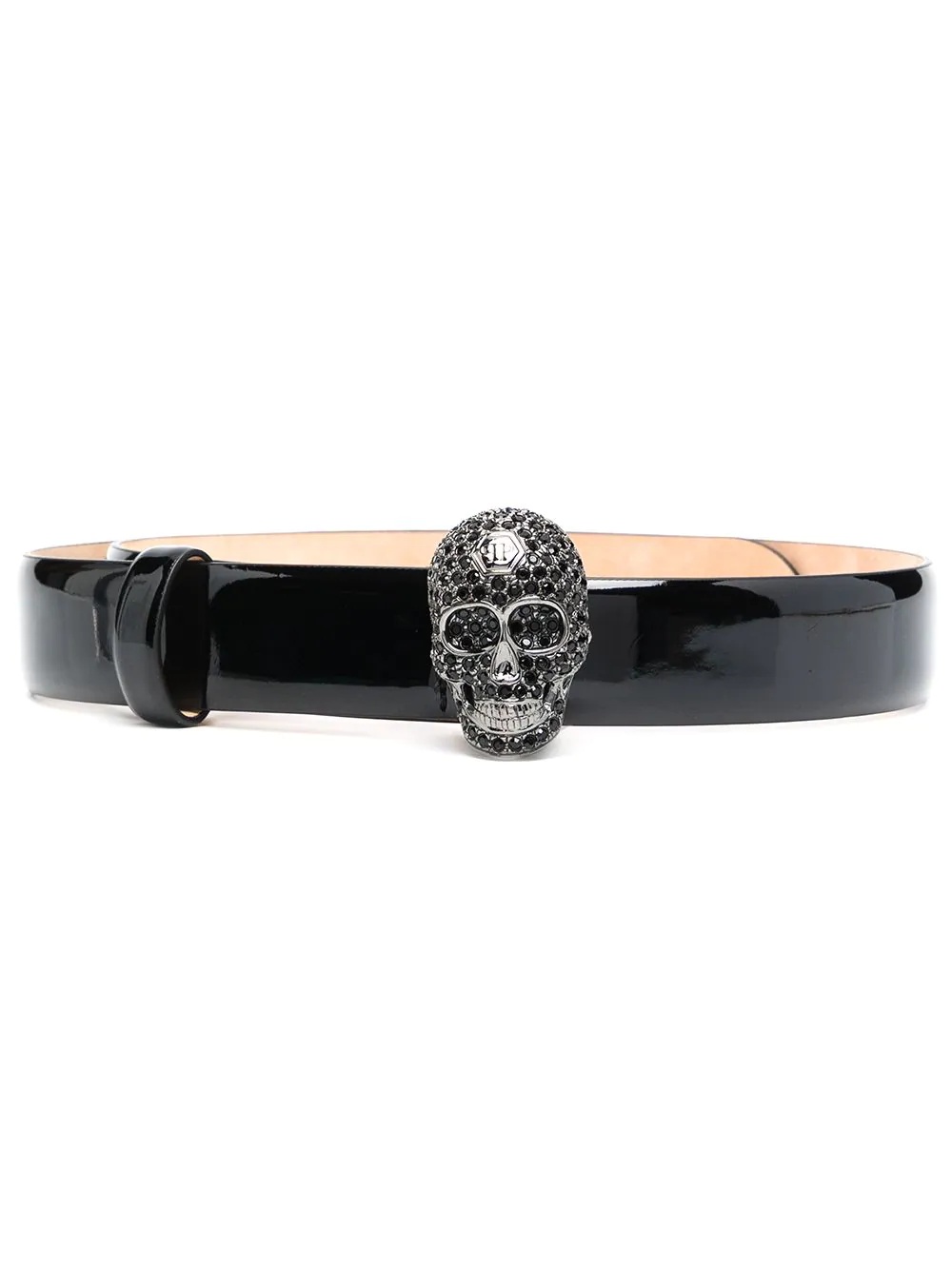 crystal-skull patent leather belt - 1