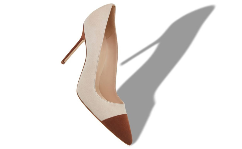 Manolo Blahnik Brown and Beige Suede Pointed Toe Pumps outlook