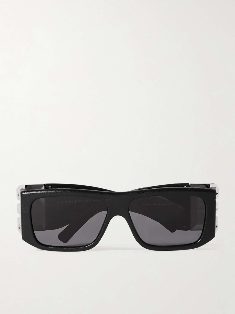 4G Square-Frame Acetate, Silver-tone and Leather Sunglasses 1